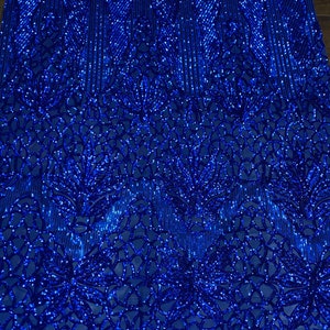 Sequin royal on blue mesh, 4-way Stretch, Fabric 54&quot; Sold By the Yard