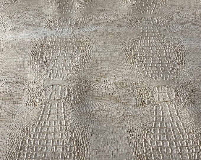 Cream Big alligator embossed Vinyl Vinyl Leather upholstery fabric