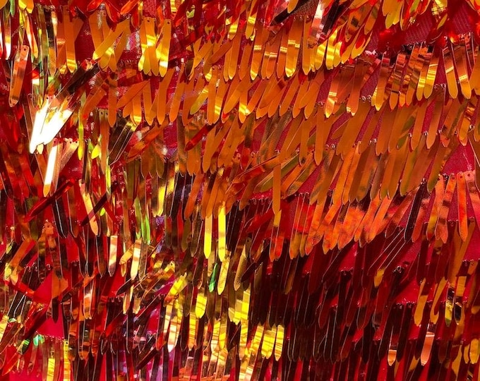 Red iridescent Swords Design Sequins Costume Craft Fabric by The Yard.