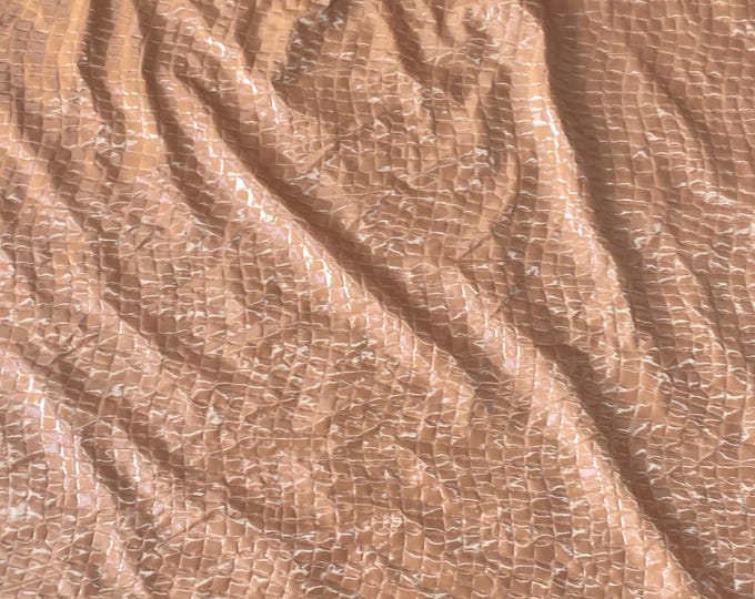 Camel Crocodile embossed Foil Spandex  Fabric, 4 way stretch, sold by the yard