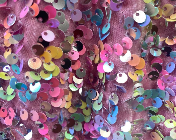 Rainbow Iridescent Sequin Stretch Velvet Fabric | Sparkle Party Dress, Dancewear, Stage Costume, DIY Sewing Material