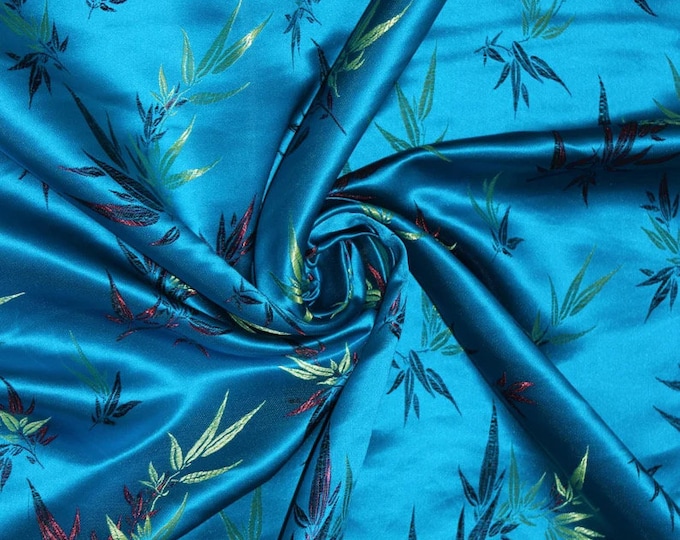 Turquoise Chinese Bamboo Brocade Satin, 45" Wide, non-stretch, Sells by the yard