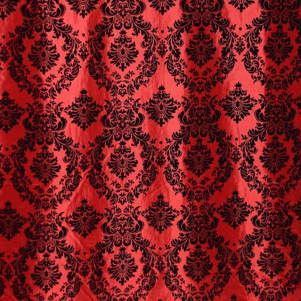 Red/black Damask Taffeta fabric by the yard 58" Wide