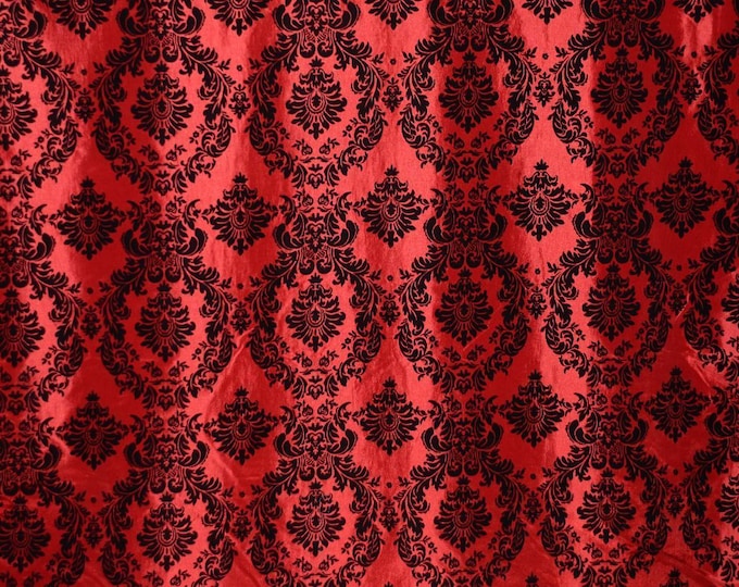 Red/black Damask Taffeta fabric by the yard 58" Wide
