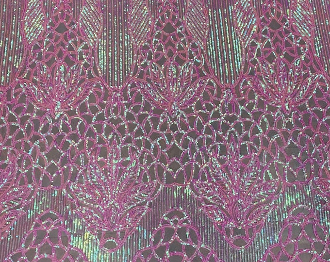 Sequin Pink on pink mesh, 4-way Stretch, Fabric 54" Sold By the Yard, Wedding, Prom, Dresses, Lingerie, Pageant