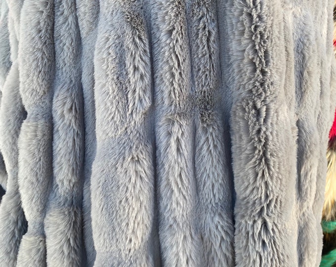 Gray Ripple Chinchilla Mink Soft Faux Fur Fabric BY THE YARD