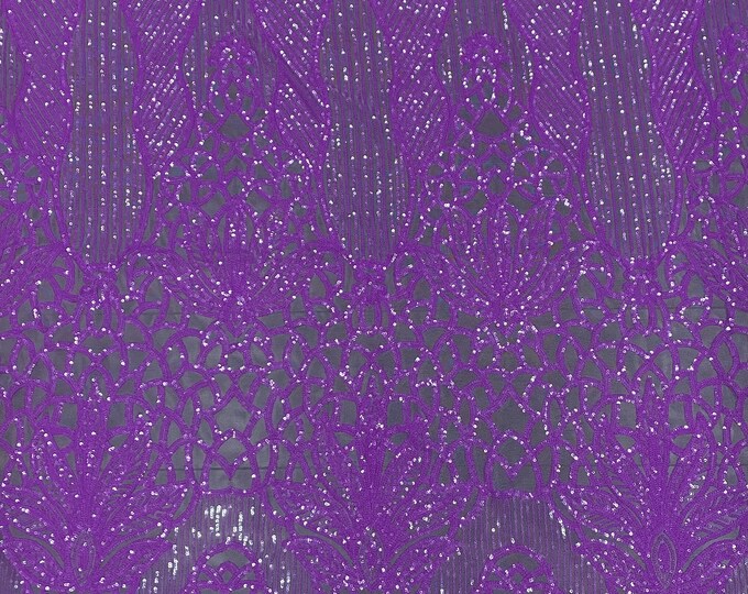 Sequin liac on lavender mesh , 4-way Stretch, Fabric 54" Sold By the Yard, Wedding, Prom, Dresses, Lingerie, Pageant