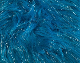 58"  Wide Turquoise Sparkle Faux fur pile Upholstery Fashion Decor Arts & Crafts Bedding fabric By The YARD
