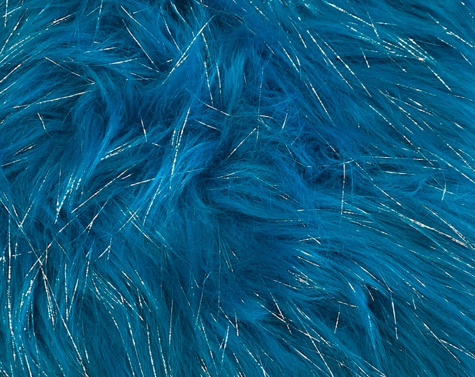 58"  Wide Turquoise Sparkle Faux fur pile Upholstery Fashion Decor Arts & Crafts Bedding fabric By The YARD
