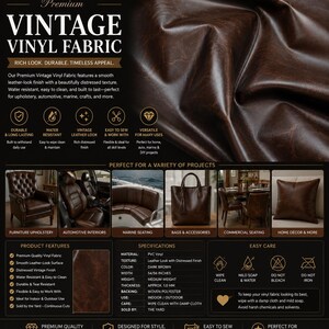 Tapicería de vinilo sintético marrón de grado marino para uso comercial, 54" de ancho. Se vende cortada a medida. imagen 1