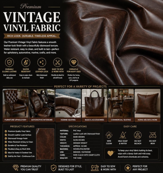 Brown Contract commercial Marine grade upholstery faux leather vinyl 54" Wide Sold BY THE YARD