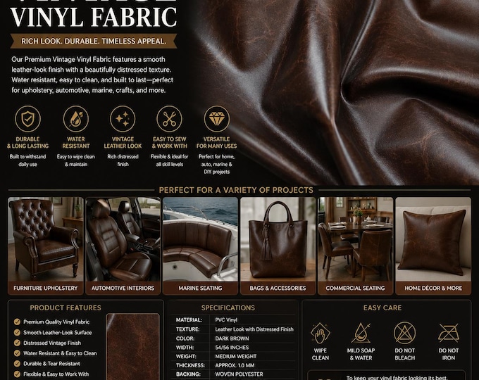 Brown Contract commercial Marine grade upholstery faux leather vinyl 54" Wide Sold BY THE YARD