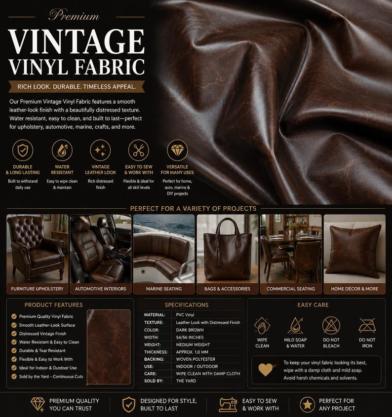 Tapicería de vinilo sintético marrón de grado marino para uso comercial, 54" de ancho. Se vende cortada a medida. imagen 1