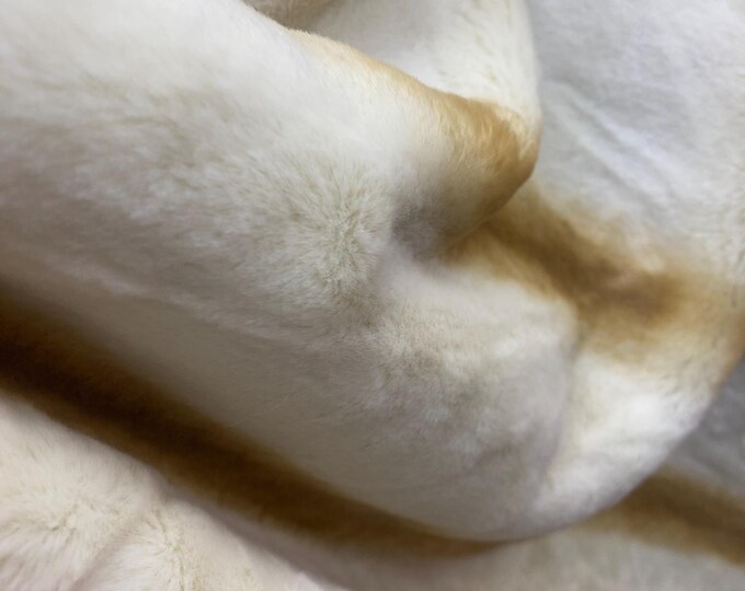 Beige striped short pile mink faux fur fabric by the yard