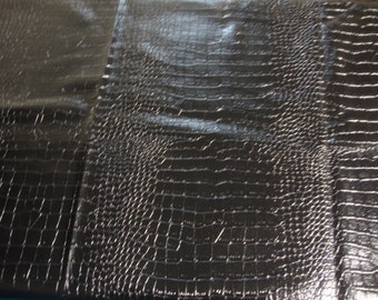 Apparel clothing Vinyl Leather Crocodile Wally Black embossed Faux bags fabric sold per yard 54" Wide