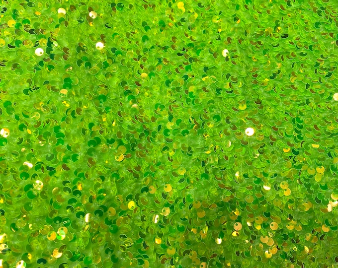 Lime Sequin on Stretch Velvet 4-Way stretch fabric by the yard 60" Wide