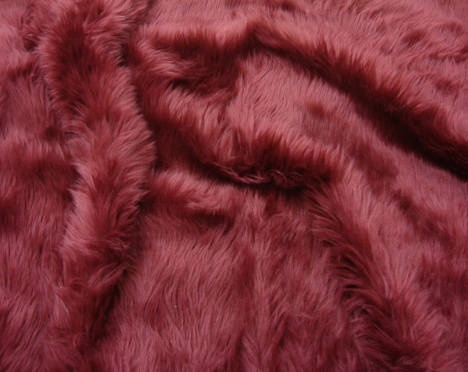Burgundy Shaggy Faux Fur Fabric | Long Pile Plush Fur by the Yard | Soft High Pile Fur for Coats, Rugs, Crafts & Home Decor