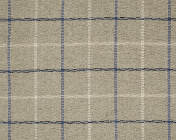 Pennington II rivera Plaid Blue Fabric by the yard upholstery drapery pillows bedding 54" wide