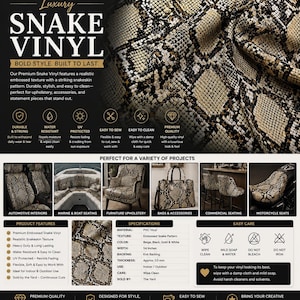 Cream Cobra Snake Embossed vinyl fabric sold by the yard 54” wide