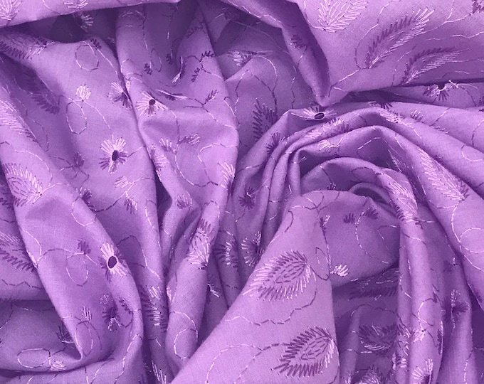 Lavender Medium Weight Eyelet Double Scalloped Finished Edge Stitched Embroidery Poly Cotton Fabric, 42" Wide