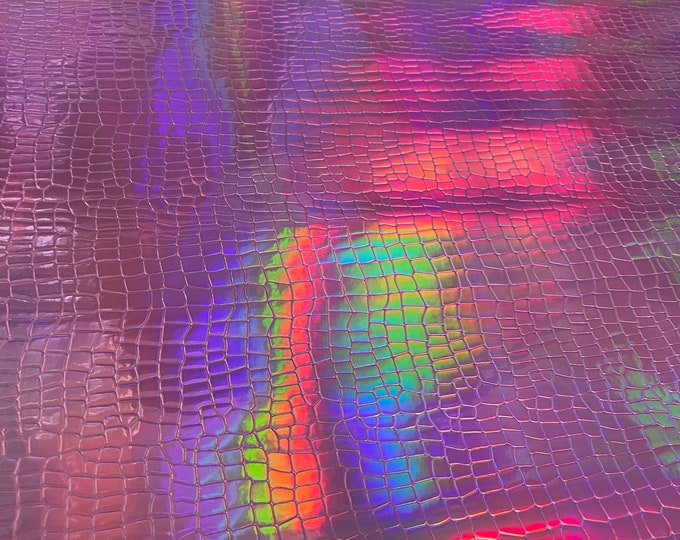 Pink Embossed Holographic Crocodile Hologram Glossy Fabric Material