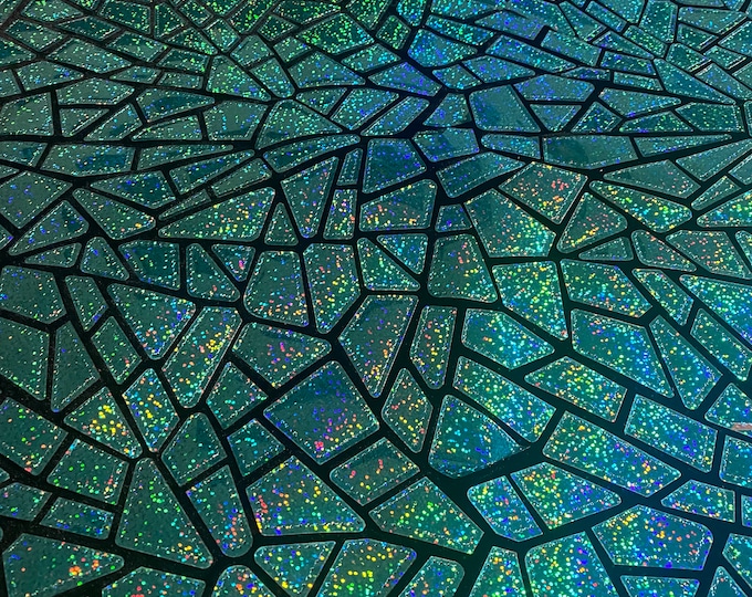 Aqua mystique Broken Glass Sequin Geometric On Black Stretch Velvet Fabric Sold By The Yard