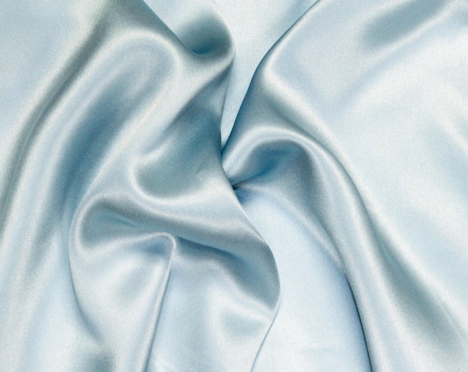 Baby blue solid 100% pure silk charmuse fabric sold by yard