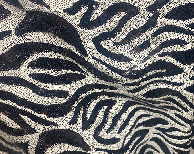 Zebra sequins black white  58” wide sold by the yard