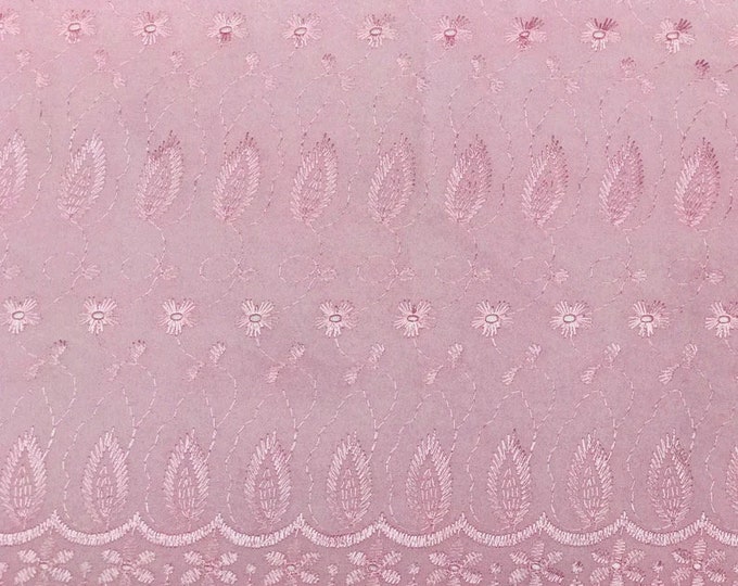 Baby pink Medium Weight Eyelet Double Scalloped Finished Edge Stitched Embroidery Fabric, 42" Wide