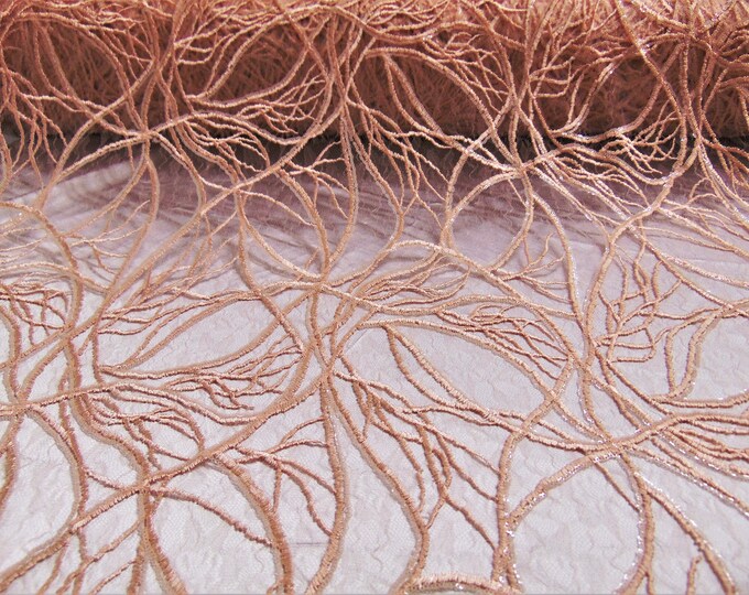 Peach, Tiny Sequin, Embroidered, Lace, Mesh, Mechanical Stretch, Fabric 52" Sold By the Yard, Wedding, Prom, Dresses, Lingerie, Pageant