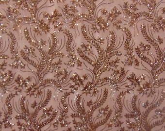 Dusty Rose Sequin Lace Fabric: Bali Bronze Floral Mesh, 4-Way Stretch, 56"
