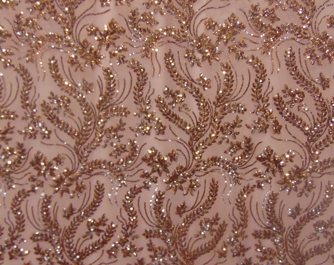 BALI Bronze (Dusty Rose Mesh) 4-Way Stretch Mesh Lace Tiny Sequin Fabric 56" Sold By the Yard