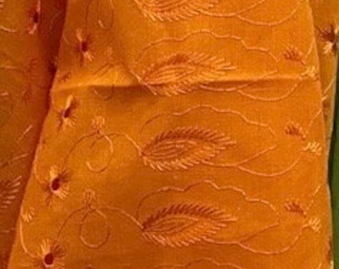 Orange Medium Weight Eyelet Double Scalloped Finished Edge Stitched Embroidery Poly Cotton Fabric, 42" Wide