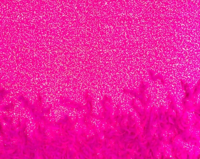 Neon pink sequin stretch velvet with feathers , 4-Way stretch  fabric by the yard 60" Wide