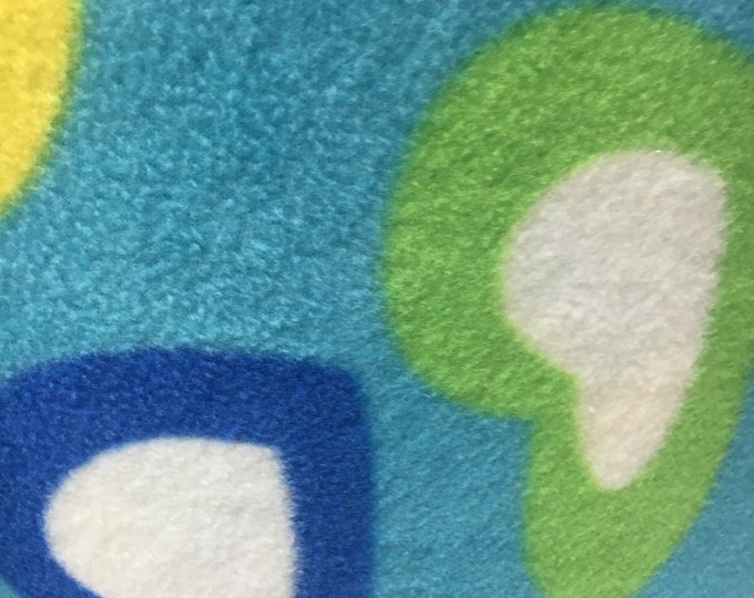 Fleece multi heart on blue  fabric by the yard