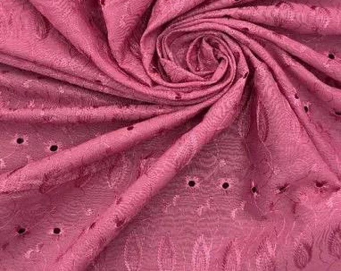 Mauve Medium Weight Eyelet Double Scalloped Finished Edge Stitched Embroidery Fabric, 42" Wide