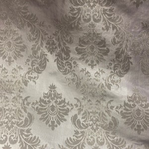 Damask Taffeta flocking gray on silver fabric per yard 60” wide