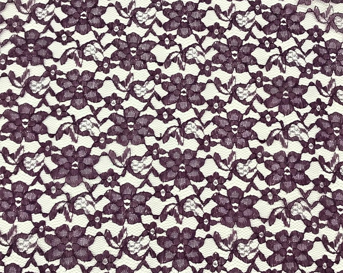 Plum rachelle lace flower mesh sheer polyester by the yard