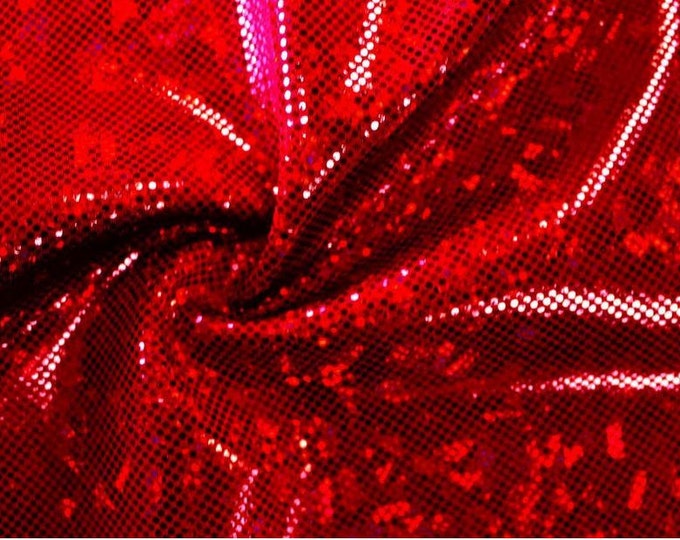 4-Way Stretch Red  Glass Spandex Metallic foil scales Fabric by the yard