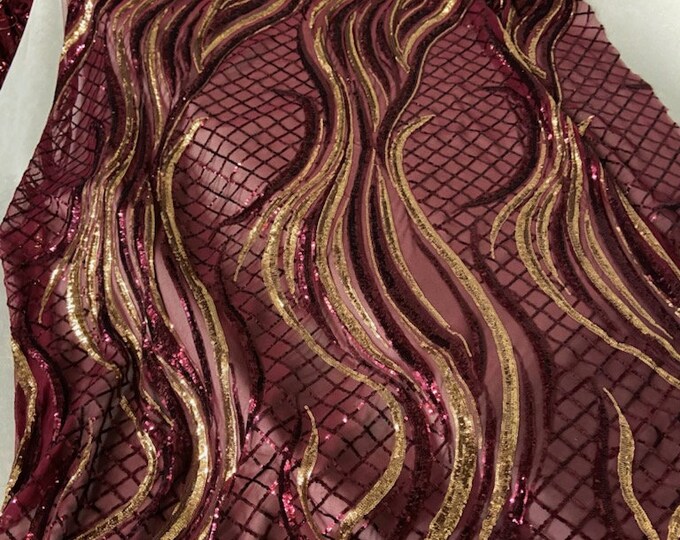 4-way Stretch Wave fishnet sequin mesh dress grown Fabric BY THE YARD