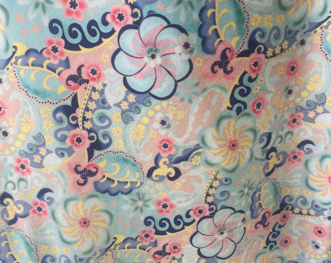 Summer blues multi floral Floral stretch Velvet fabric 60”