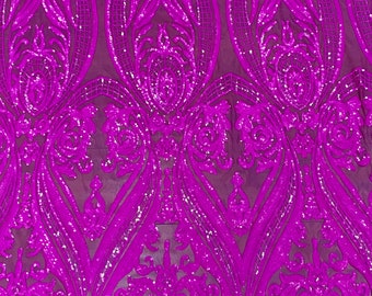 Fuchsia on fuchsia mesh Victorian Egg/Tulip, Sequin, 4-way Stretch, Fabric 54" Sold By the Yard, Wedding, Prom, Dresses,