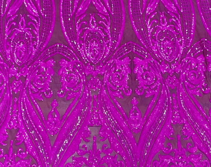 Fuchsia on fuchsia mesh Victorian Egg/Tulip, Sequin, 4-way Stretch, Fabric 54" Sold By the Yard, Wedding, Prom, Dresses,