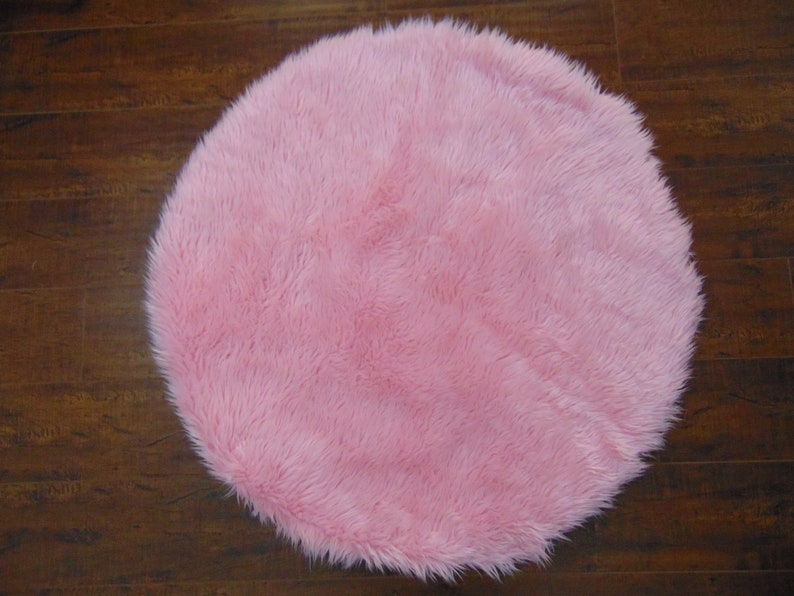 36 Round Diameter Pink Area Rug Plush Faux Fur Fake Gy Sheepskin Throw Kids Room Living