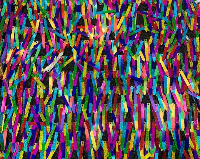 fringe iridescent multicolor sequins on stretch mesh base 2way stretch 58/60" Sold by the YD.