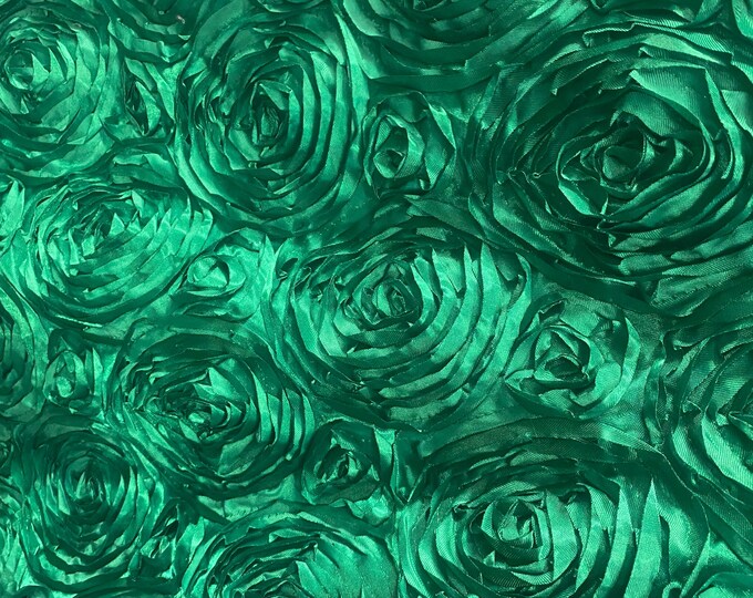 Kelly green satin Rosette 3D Flower fabric BY THE YARD 54" Wide
