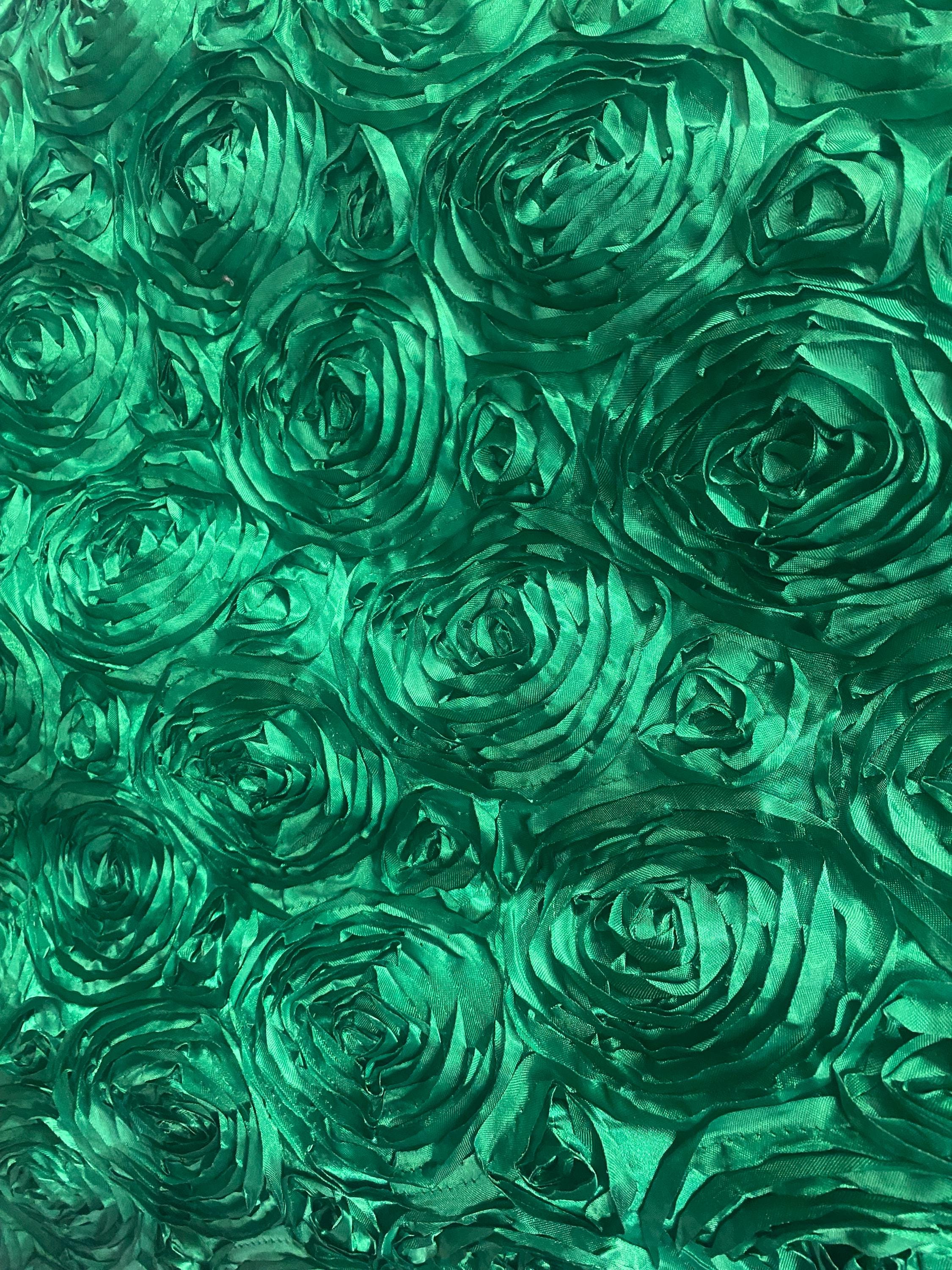 Kelly green satin Rosette 3D Flower fabric BY THE YARD 54" Wide