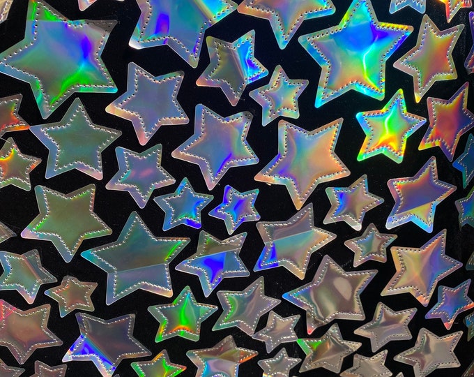 Black Stretch Velvet with iridescent silver mirrored star fabric by the yard 60" Wide