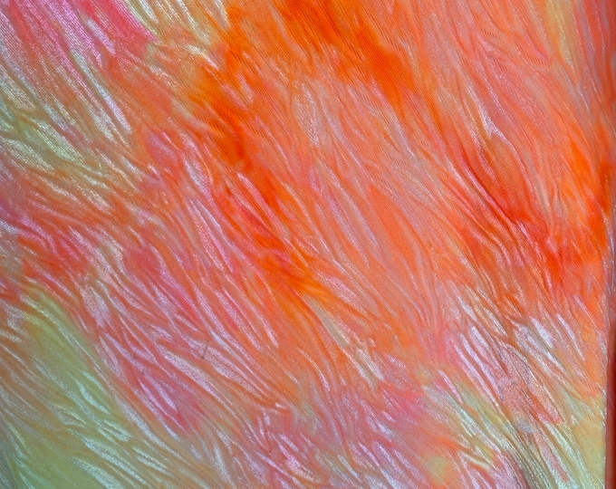 Orange Yellow rainbow tie dye Stretch Velvet dance  home decor fabric by the yard 60" Wide