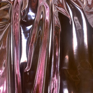 Pink Chrome Mirror Glossy Vinyl Leatherettes Fabric for Shoes Bags Clothing Upholstery Sewing